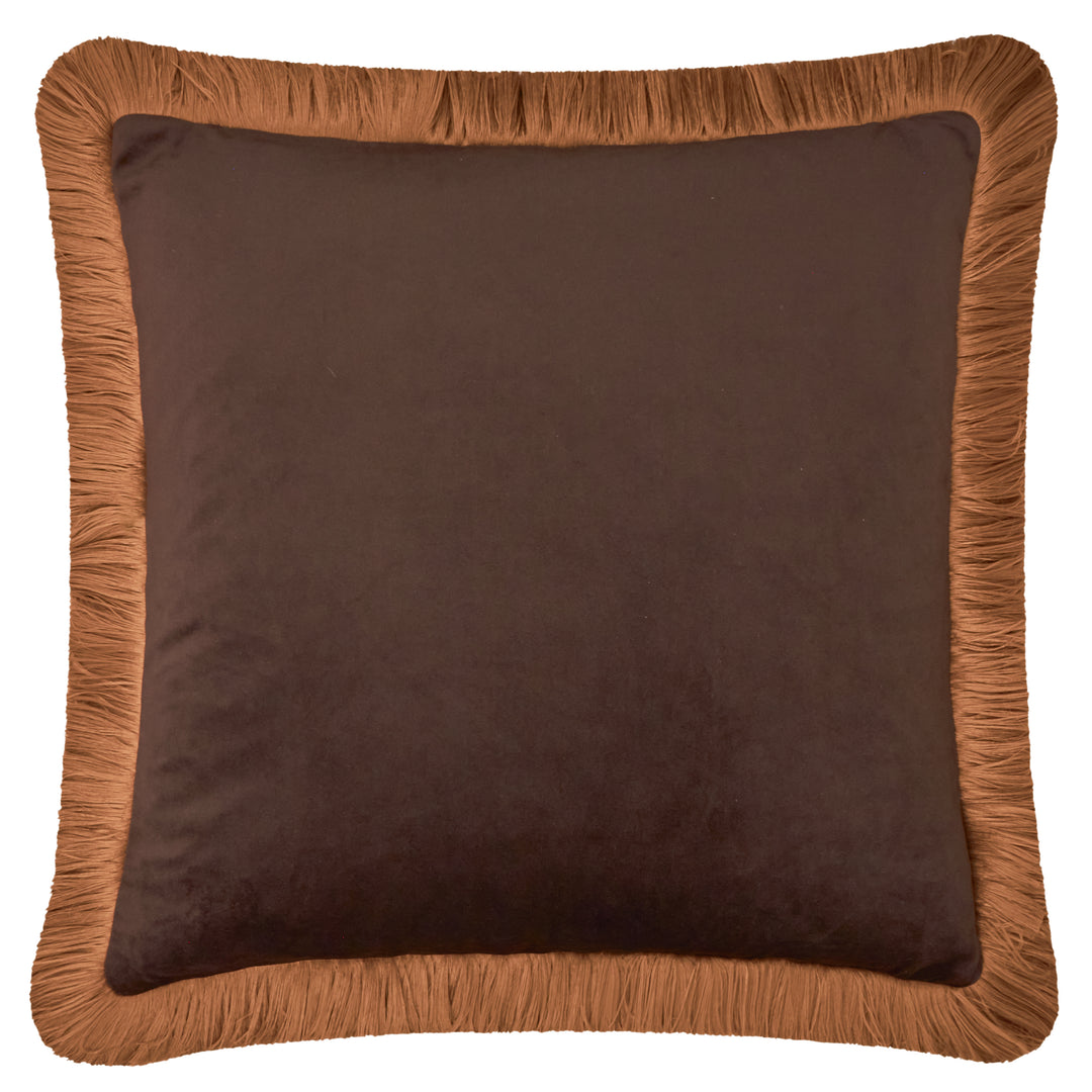 Halo Fringed Velvet 50x50 Cushion Case Chocolate/Caramel