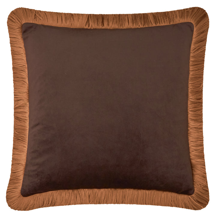 Halo Fringed Velvet 50x50 Cushion Case Chocolate/Caramel