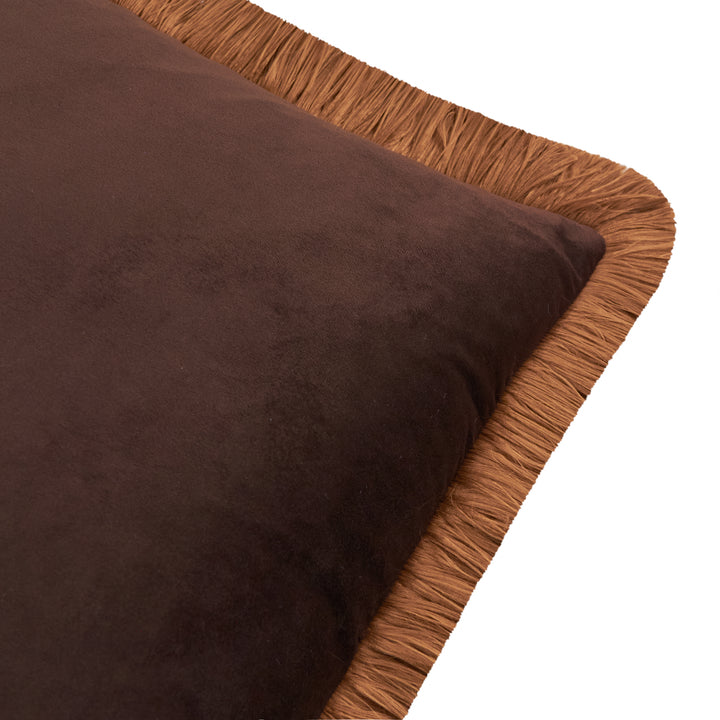 Halo Fringed Velvet 50x50 Cushion Case Chocolate/Caramel - image 2