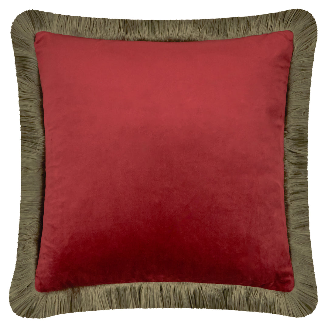 Halo Fringed Velvet 50x50 Cushion Case Dark Red/Fir Green