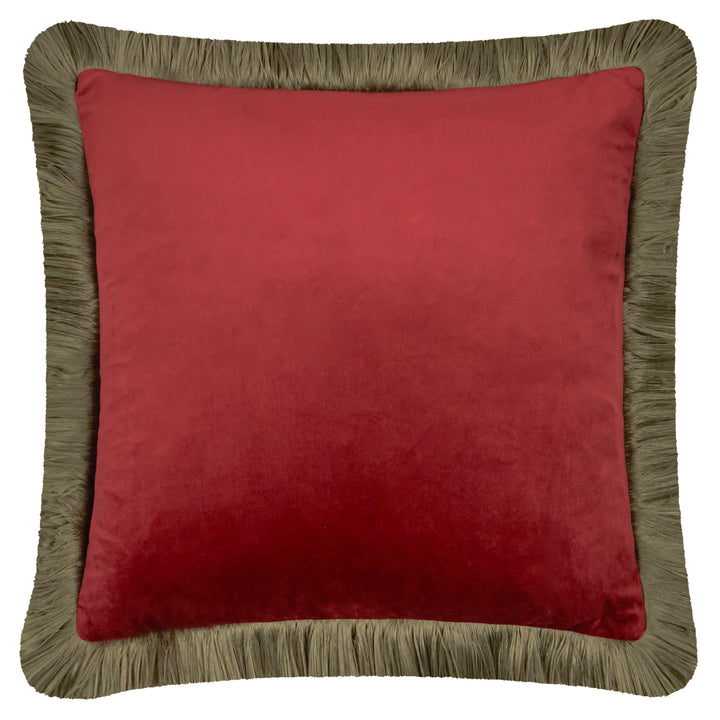 Halo Fringed Velvet 50x50 Cushion Case Dark Red/Fir Green