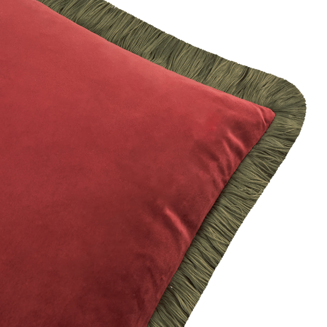 Halo Fringed Velvet 50x50 Cushion Case Dark Red/Fir Green - image 2
