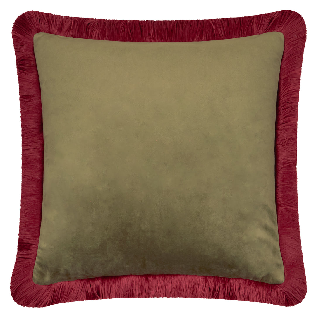 Halo Fringed Velvet 50x50 Cushion Case Fir Green/Dark Red