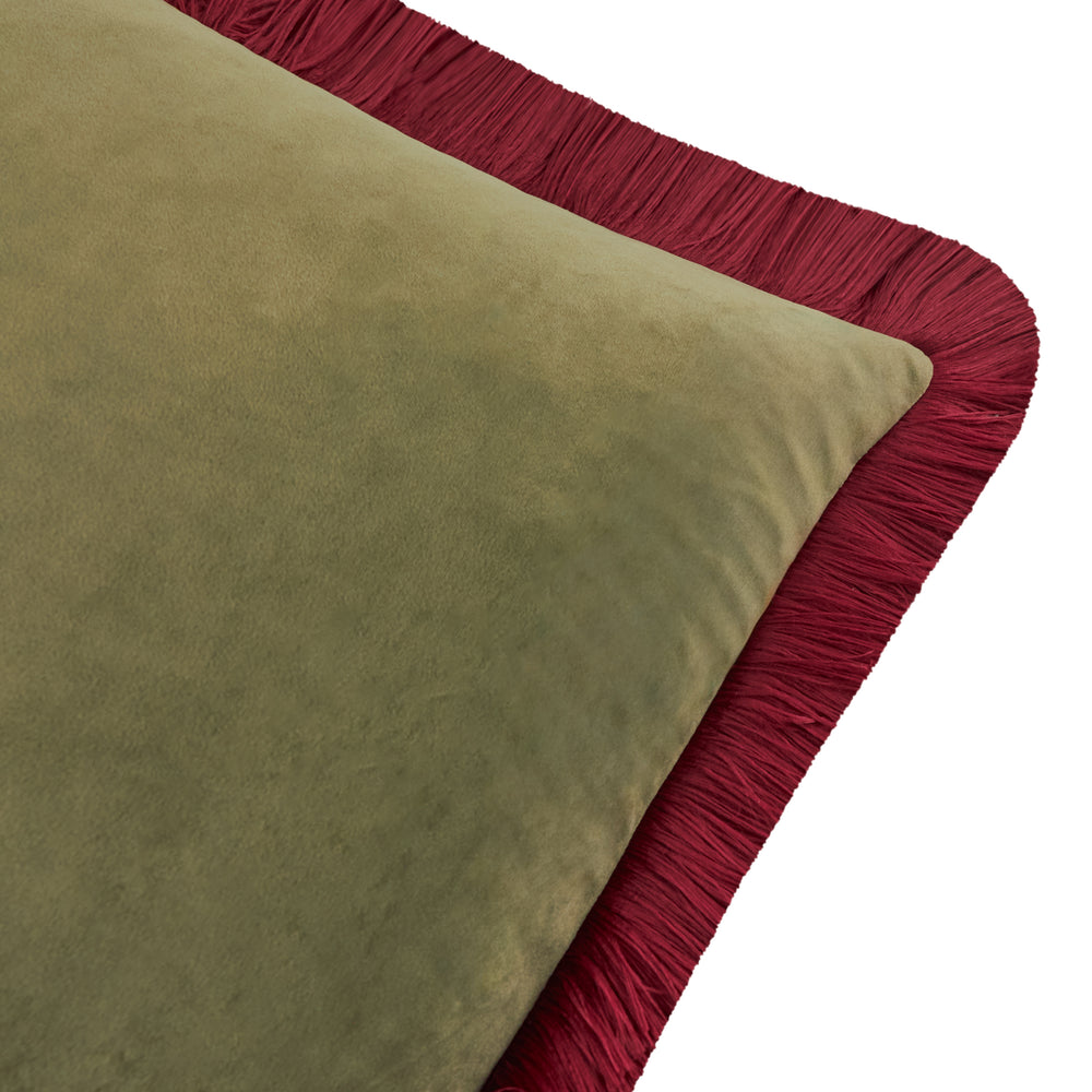 Halo Fringed Velvet 50x50 Cushion Case Fir Green/Dark Red - image 2