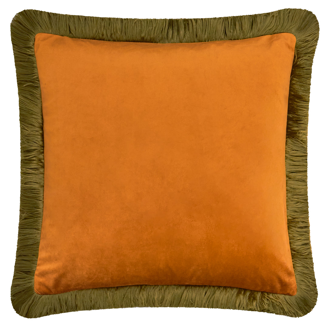 Halo Fringed Velvet 50x50 Cushion Case Ginger/Olive