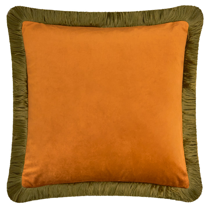 Halo Fringed Velvet 50x50 Cushion Case Ginger/Olive