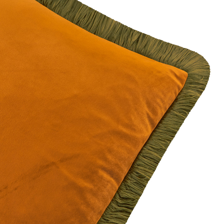 Halo Fringed Velvet 50x50 Cushion Case Ginger/Olive - image 2
