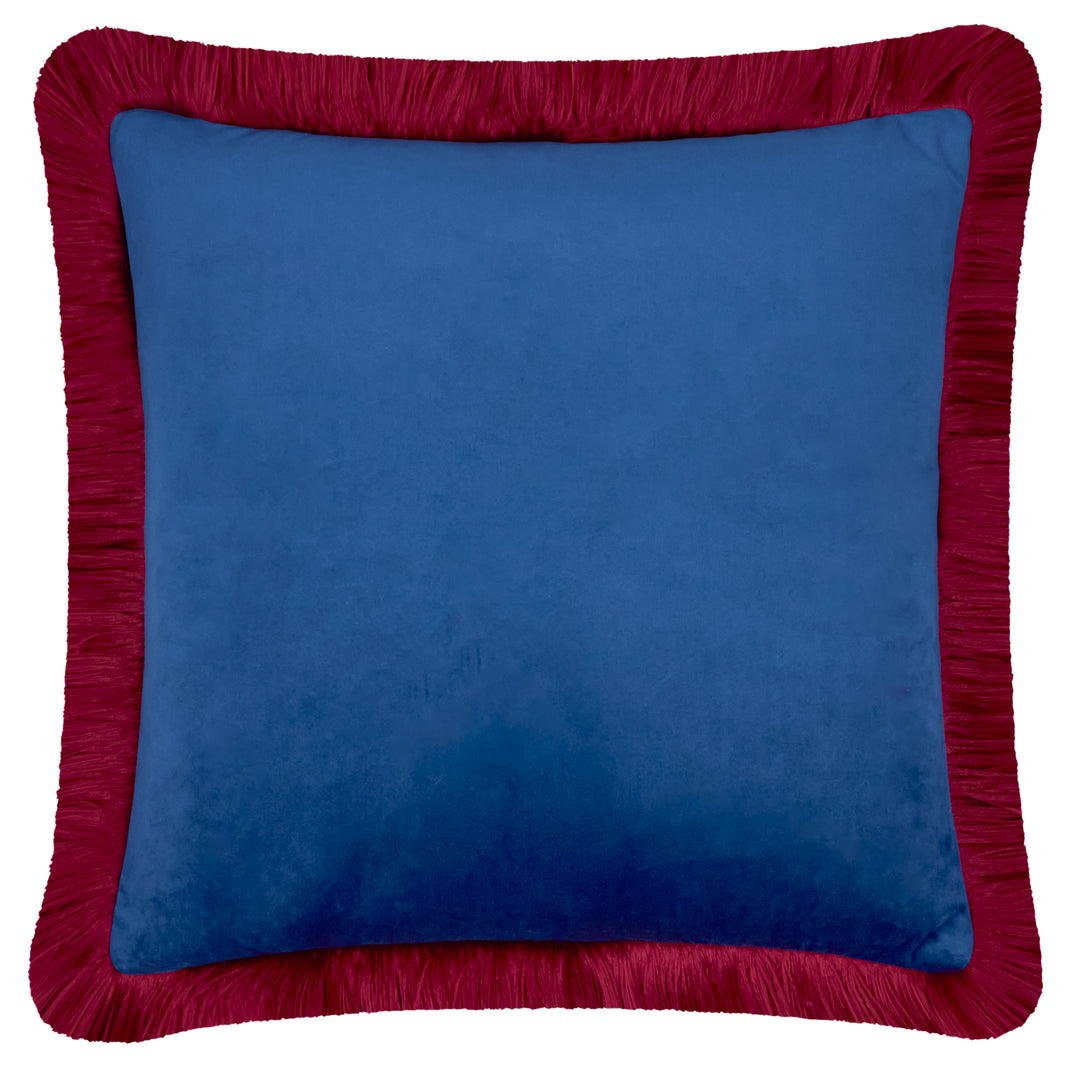 Halo Fringed Velvet 50x50 Cushion Case Navy/Burgundy