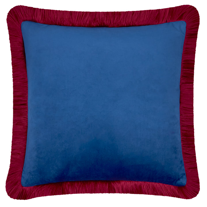 Halo Fringed Velvet 50x50 Cushion Case Navy/Burgundy