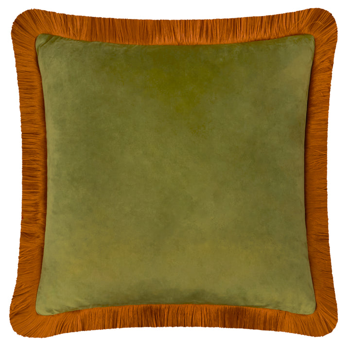 Halo Fringed Velvet 50x50 Cushion Case Olive/Ginger