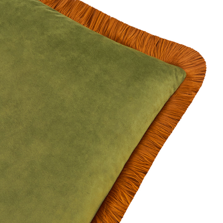 Halo Fringed Velvet 50x50 Cushion Case Olive/Ginger - image 2