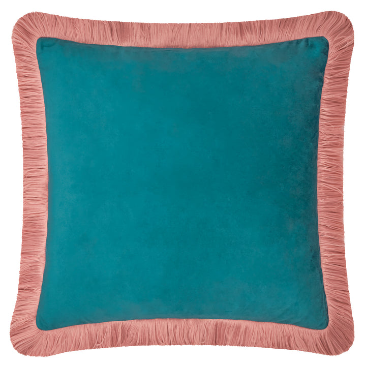 Halo Fringed Velvet 50x50 Cushion Case Teal/Blush