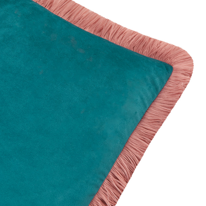 Halo Fringed Velvet 50x50 Cushion Case Teal/Blush - image 2