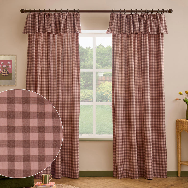 Harriet Gingham Flop Top Pencil Pleat 117x137 Rose/Chocolate