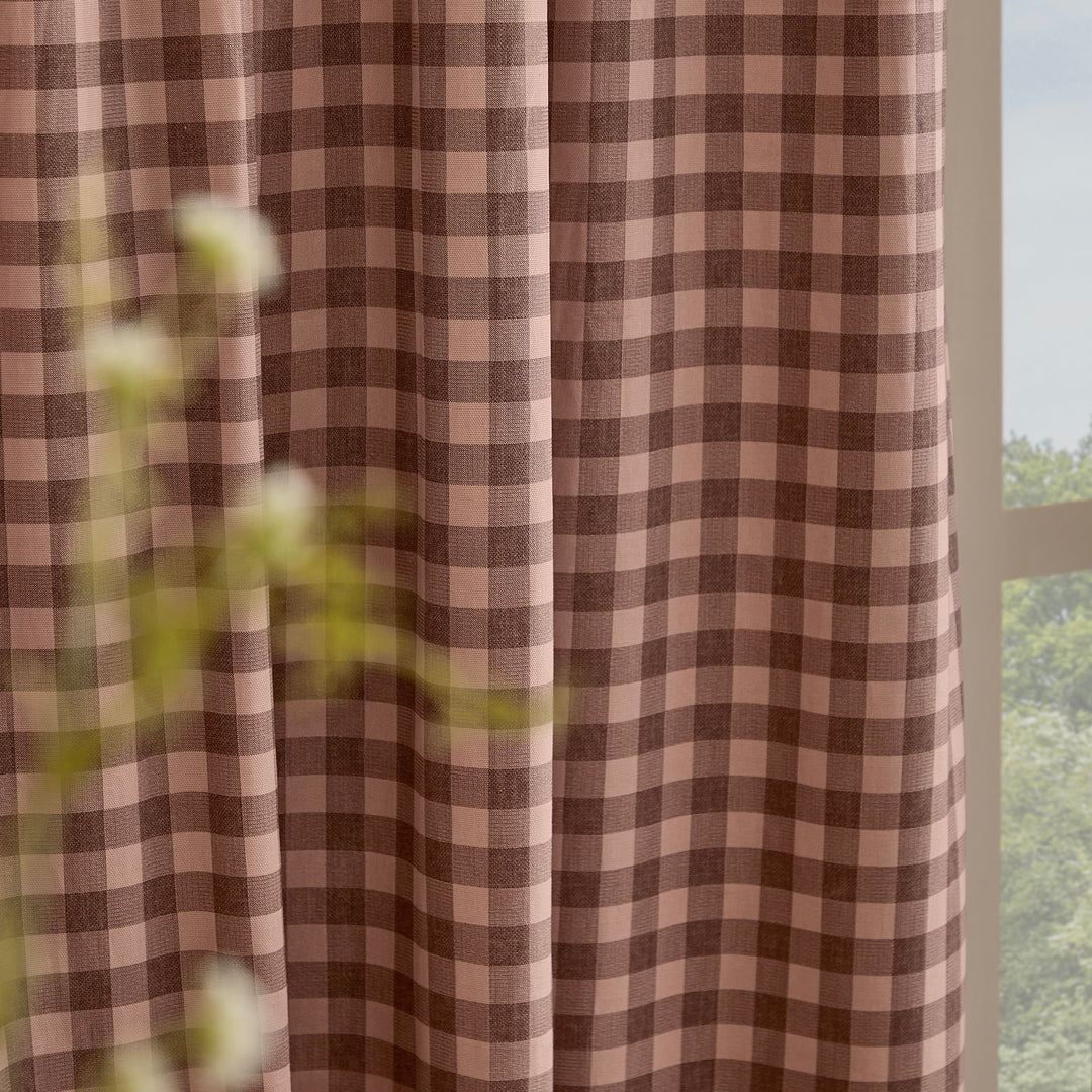 Harriet Gingham Flop Top Pencil Pleat 117x137 Rose/Chocolate - image 3
