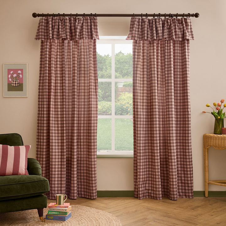Harriet Gingham Flop Top Pencil Pleat 117x137 Rose/Chocolate - image 4