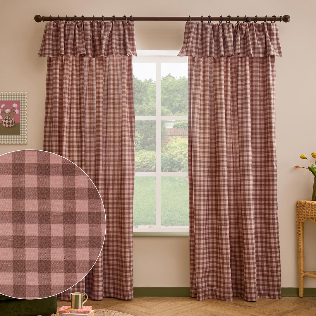 Harriet Gingham Flop Top Pencil Pleat 229x229 Rose/Chocolate