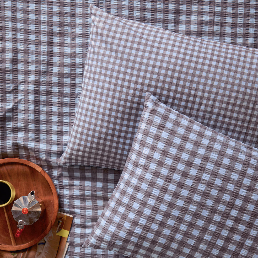 Harriet Gingham Single Duvet Set Blue/Chocolate - image 4