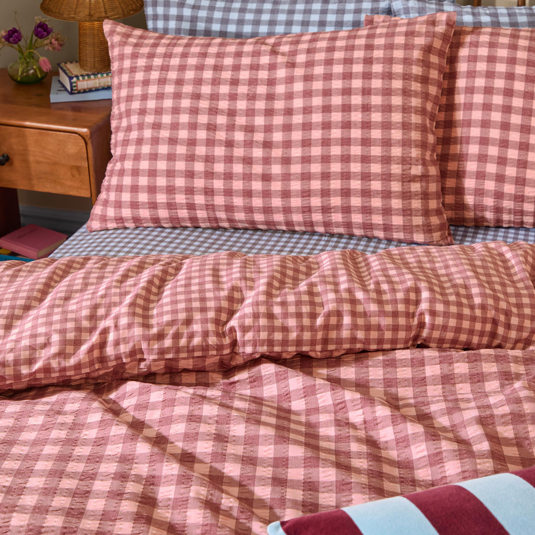 Harriet Gingham Single Duvet Set Burgundy/Blossom - image 2