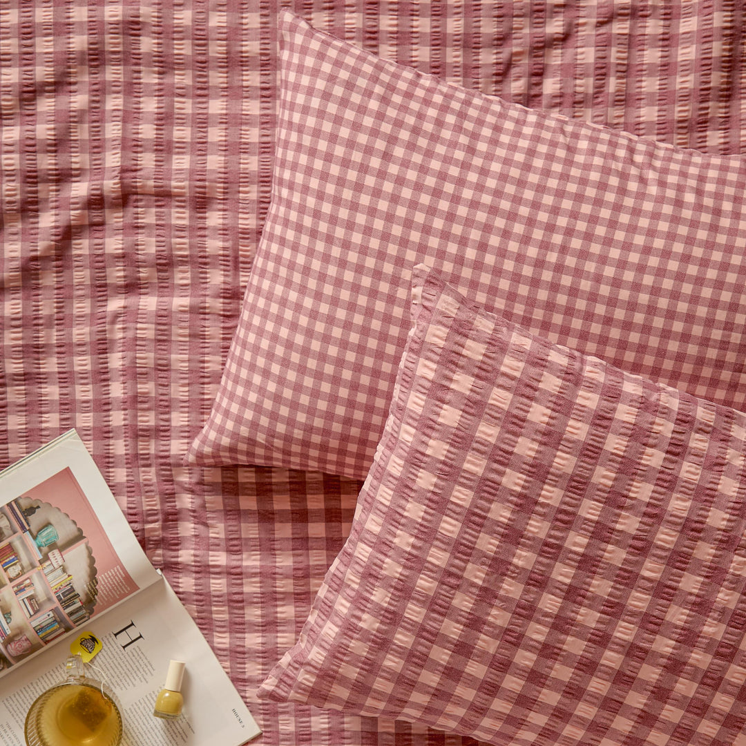 Harriet Gingham Single Duvet Set Burgundy/Blossom - image 4