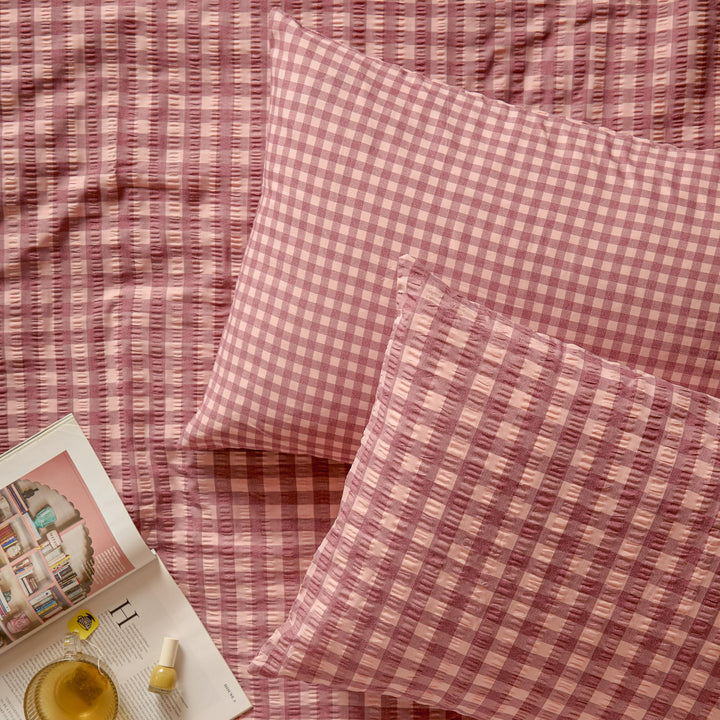 Harriet Gingham Single Duvet Set Burgundy/Blossom - image 4