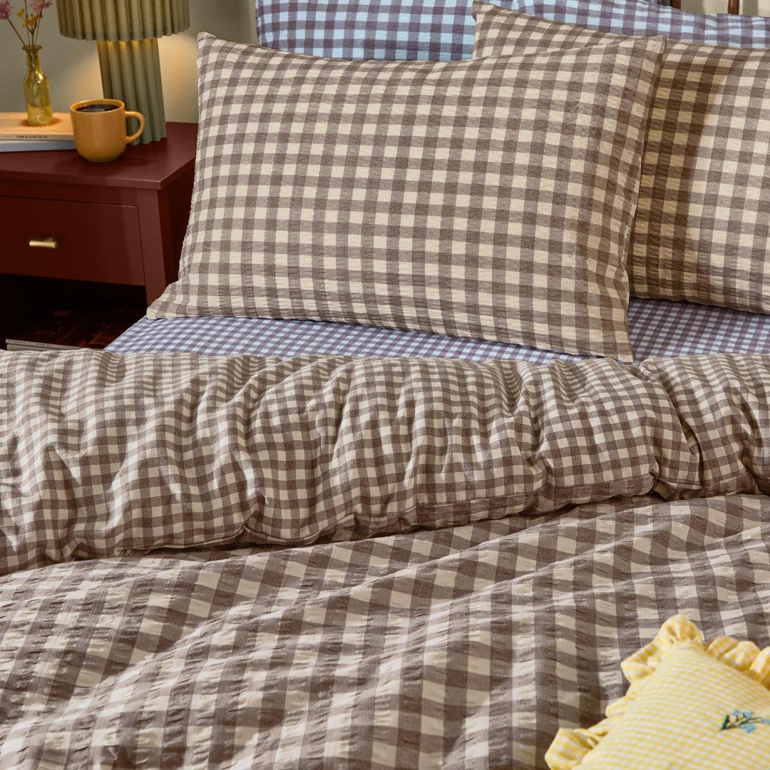 Harriet Gingham Single Duvet Set Buttermilk/Chocolate - image 2