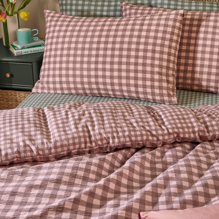 Harriet Gingham Single Duvet Set Rose/Chocolate - image 2
