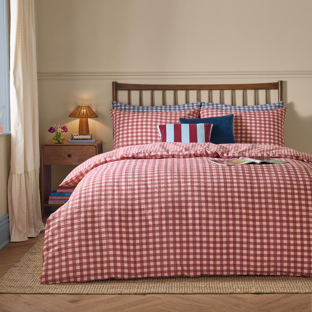 Harriet Gingham Double Duvet Set Burgundy/Blossom