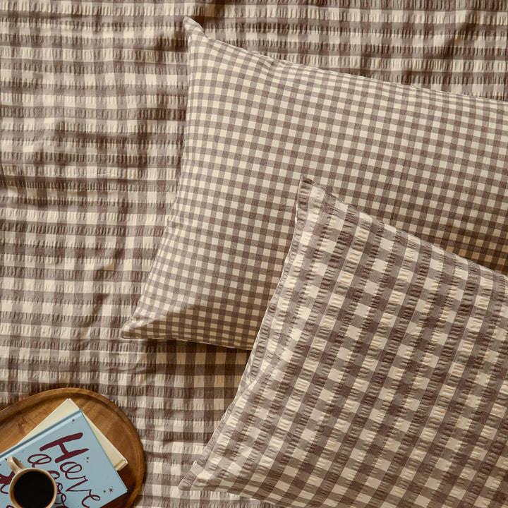 Harriet Gingham Double Duvet Set Buttermilk/Chocolate - image 4