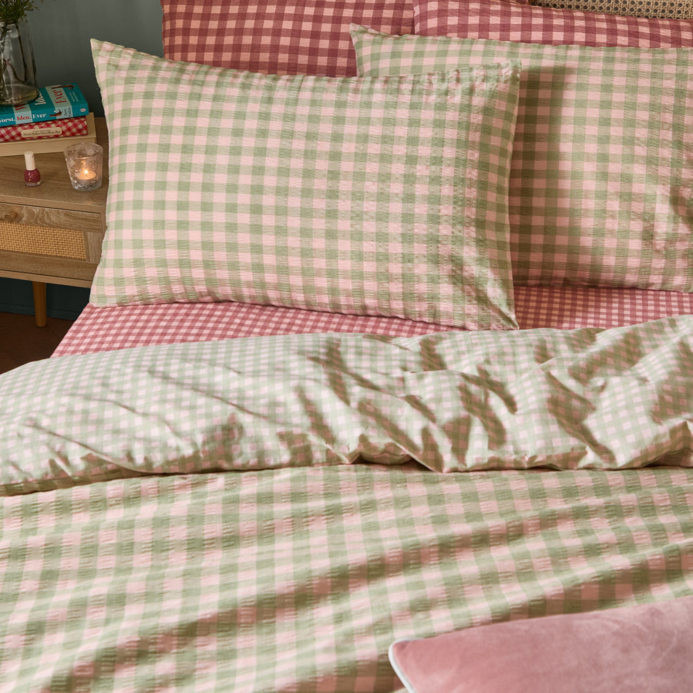 Harriet Gingham Double Duvet Set Pink/Green - image 2