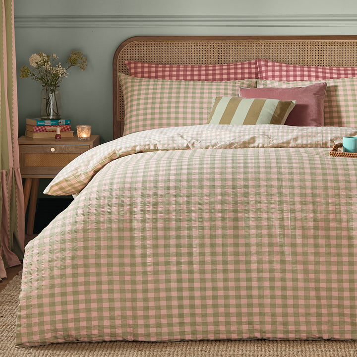 Harriet Gingham Double Duvet Set Pink/Green - image 3