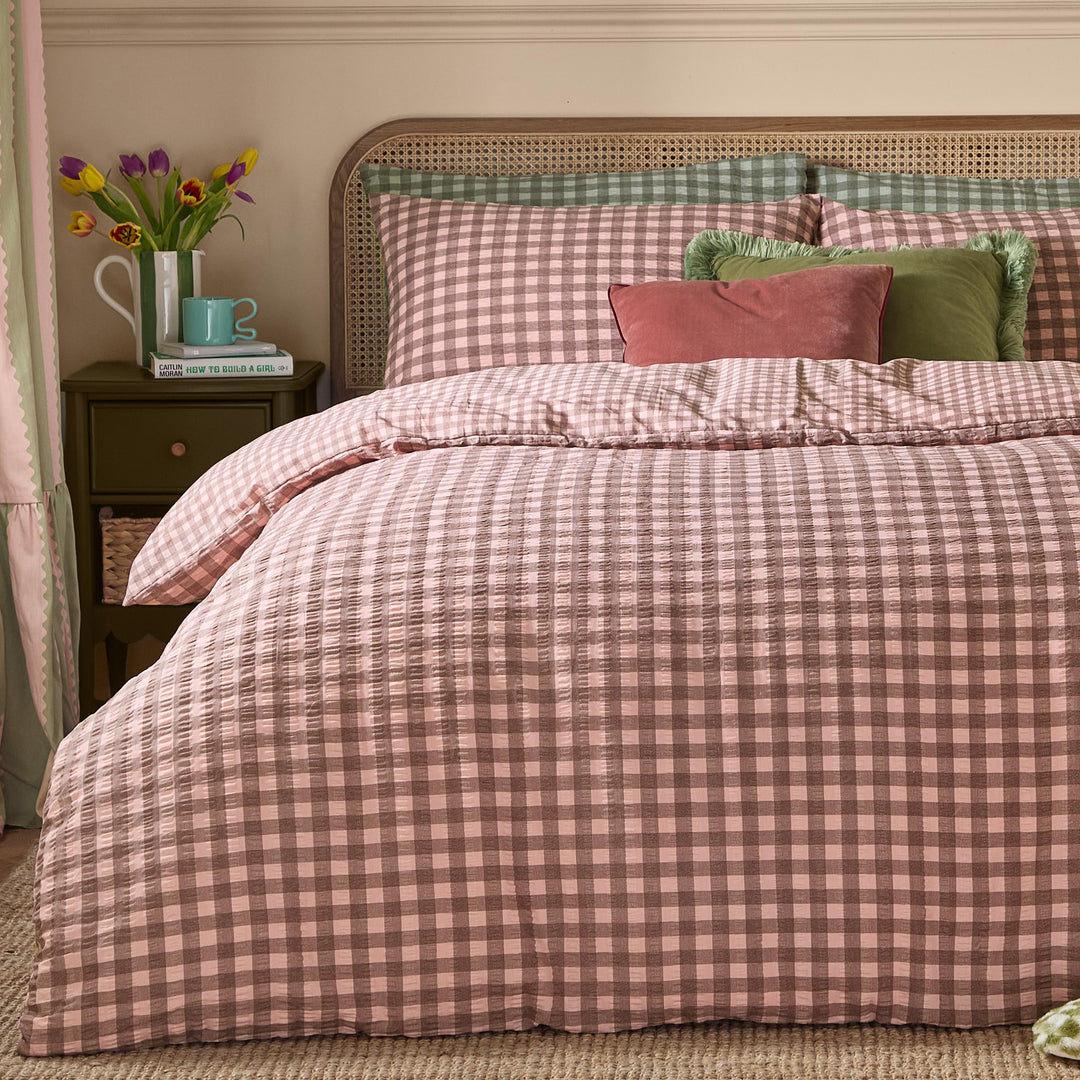 Harriet Gingham Double Duvet Set Rose/Chocolate - image 3