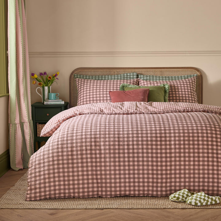 Harriet Gingham King Duvet Set Rose/Chocolate