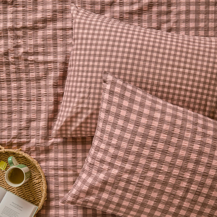 Harriet Gingham Pillowcase Pairs Rose/Chocolate