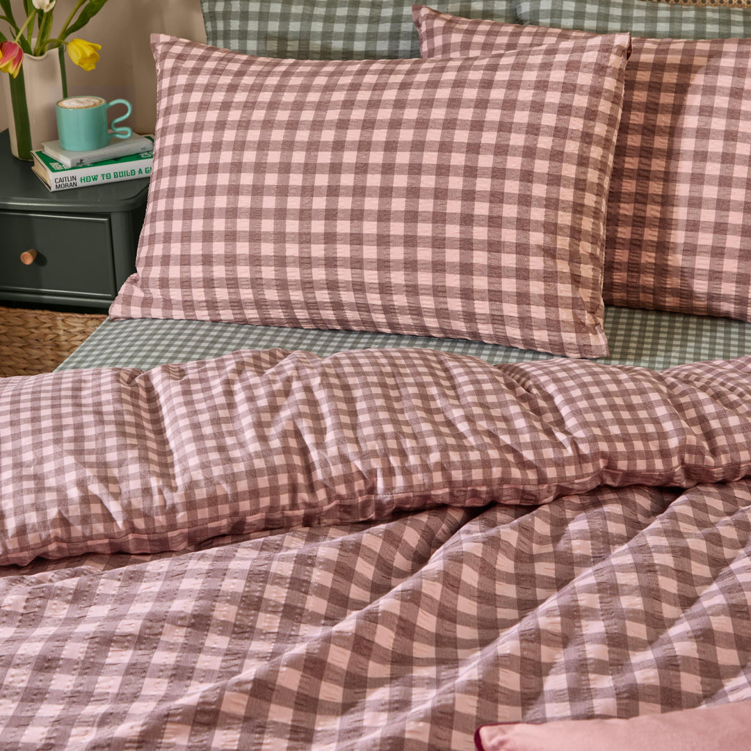 Harriet Gingham Pillowcase Pairs Rose/Chocolate - image 2