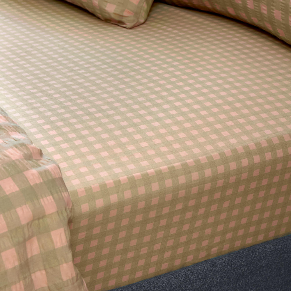 Harrietgingham Single Fitted Sheet Pink/Green - image 2