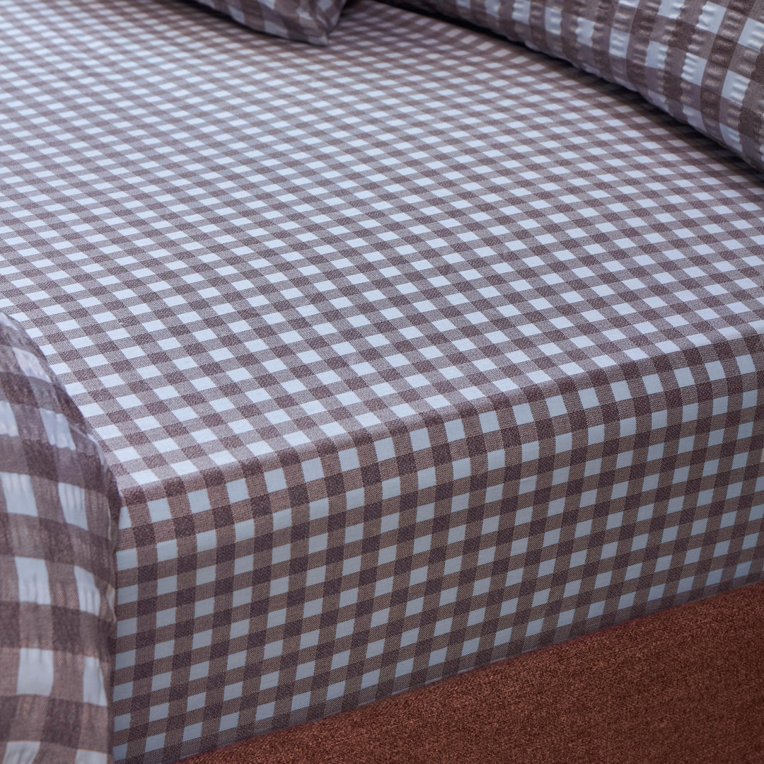 Harrietgingham Double Fitted Sheet Blue/Chocolate - image 2