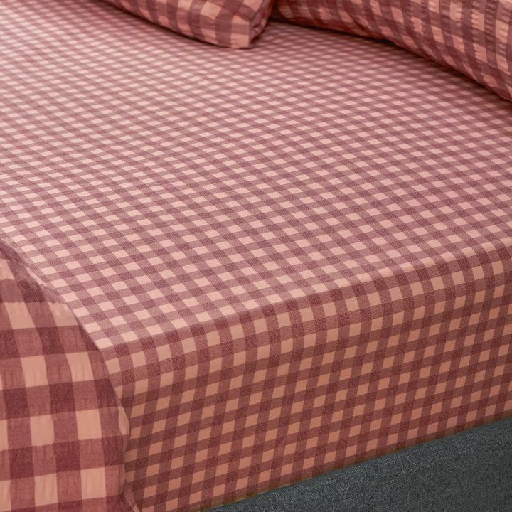 Harrietgingham Double Fitted Sheet Burgundy/Blossom - image 2