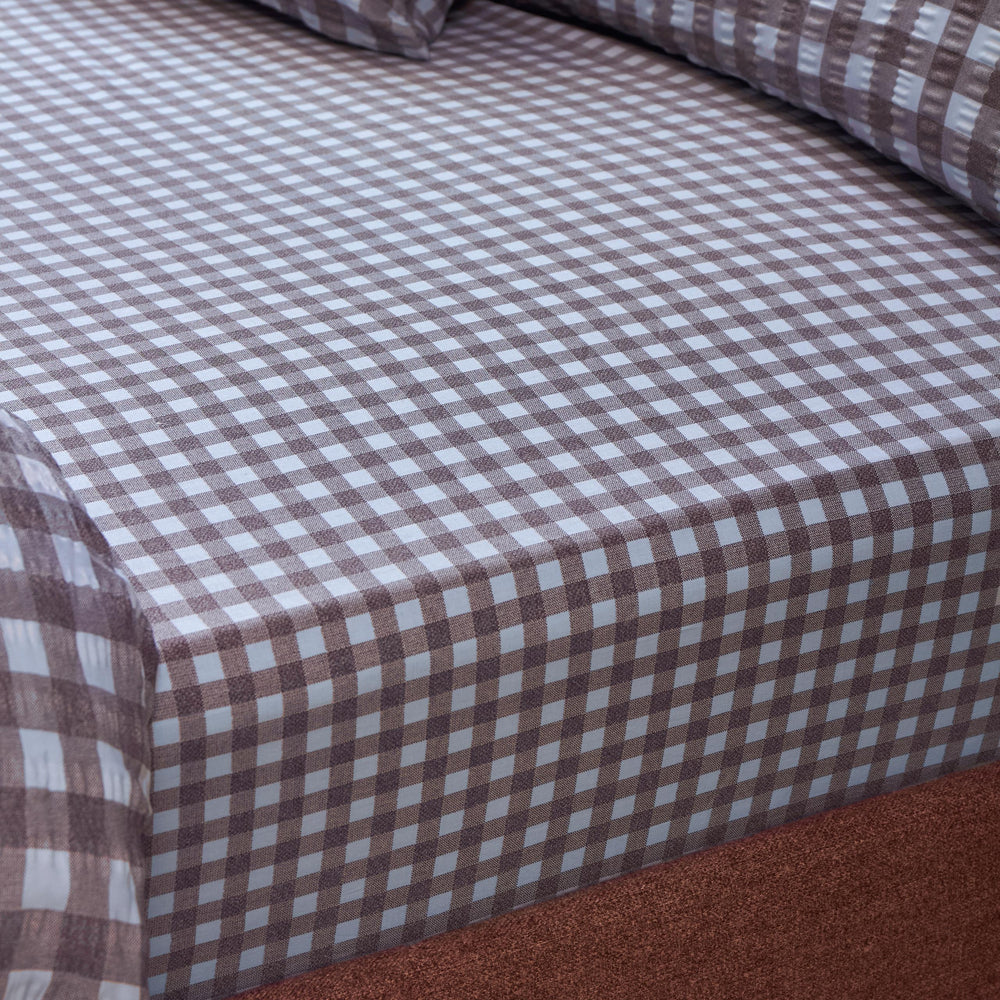 Harrietgingham King Fitted Sheet Blue/Chocolate - image 2