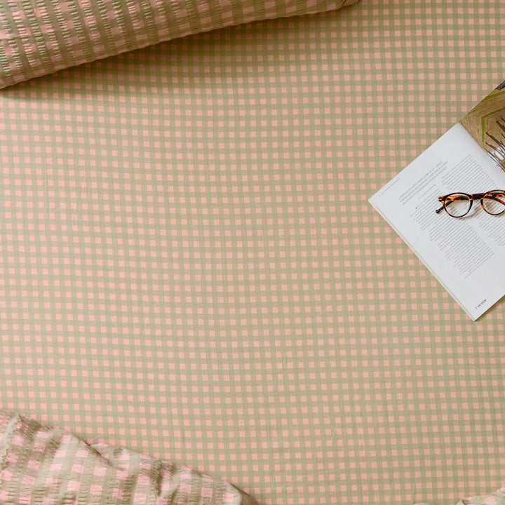 Harrietgingham King Fitted Sheet Pink/Green