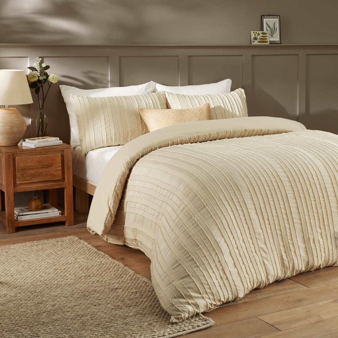 Harrison Stripe Double Soft Touch Duvet Set Linen