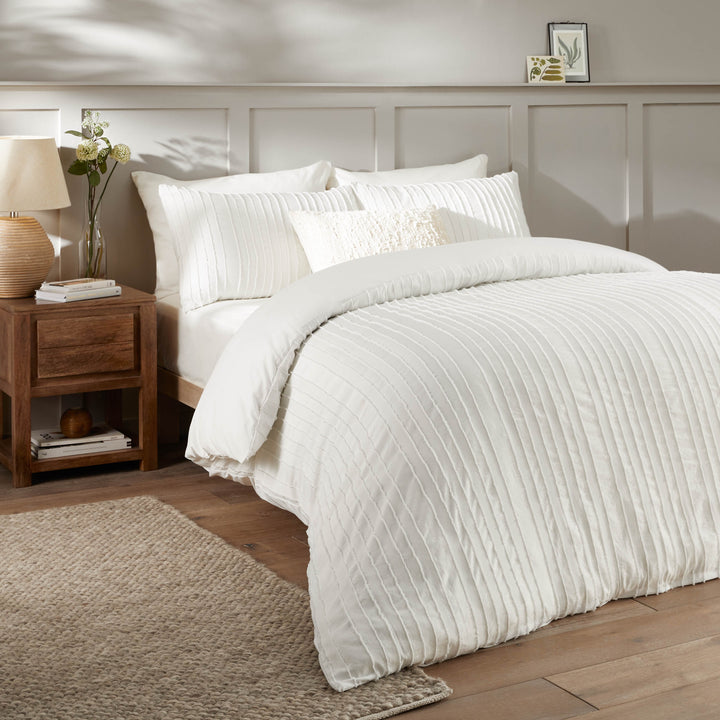 Harrison Stripe King Size Soft Touch Duvet Set White