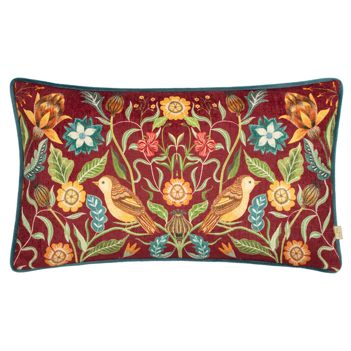HAWTHORN BIRDS 30X50 CUSHION CASE BURGUNDY