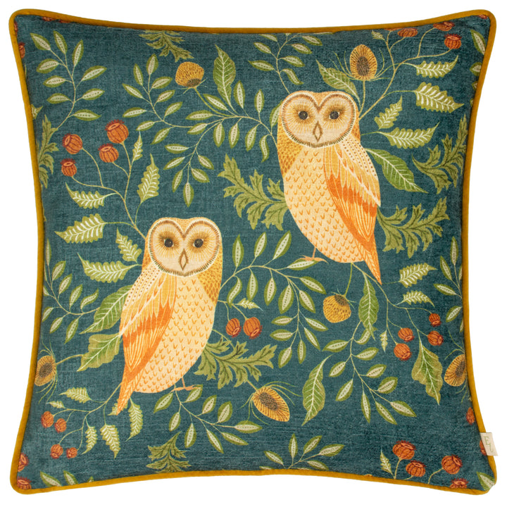 HAWTHORN OWLS 43X43 CUSHION CASE TEAL