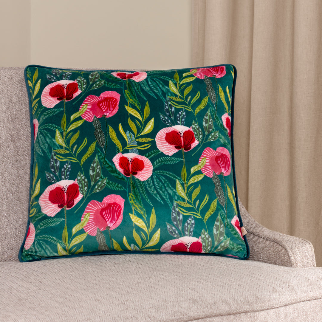 House Of Bloom Poppy 43x43 Cushion Case Teal