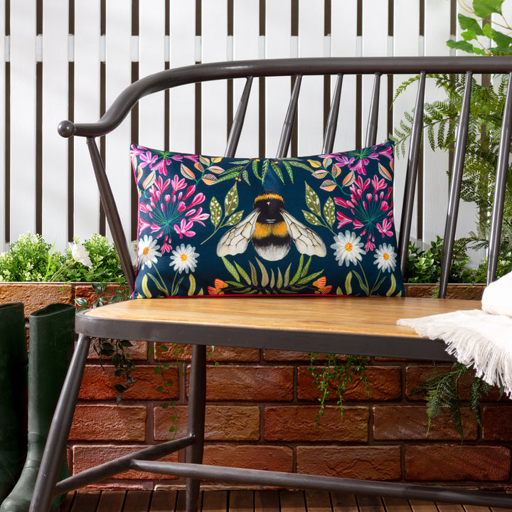 House Of Bloom Zinnia Bee 30x50 Outdoor Cushion Case Navy