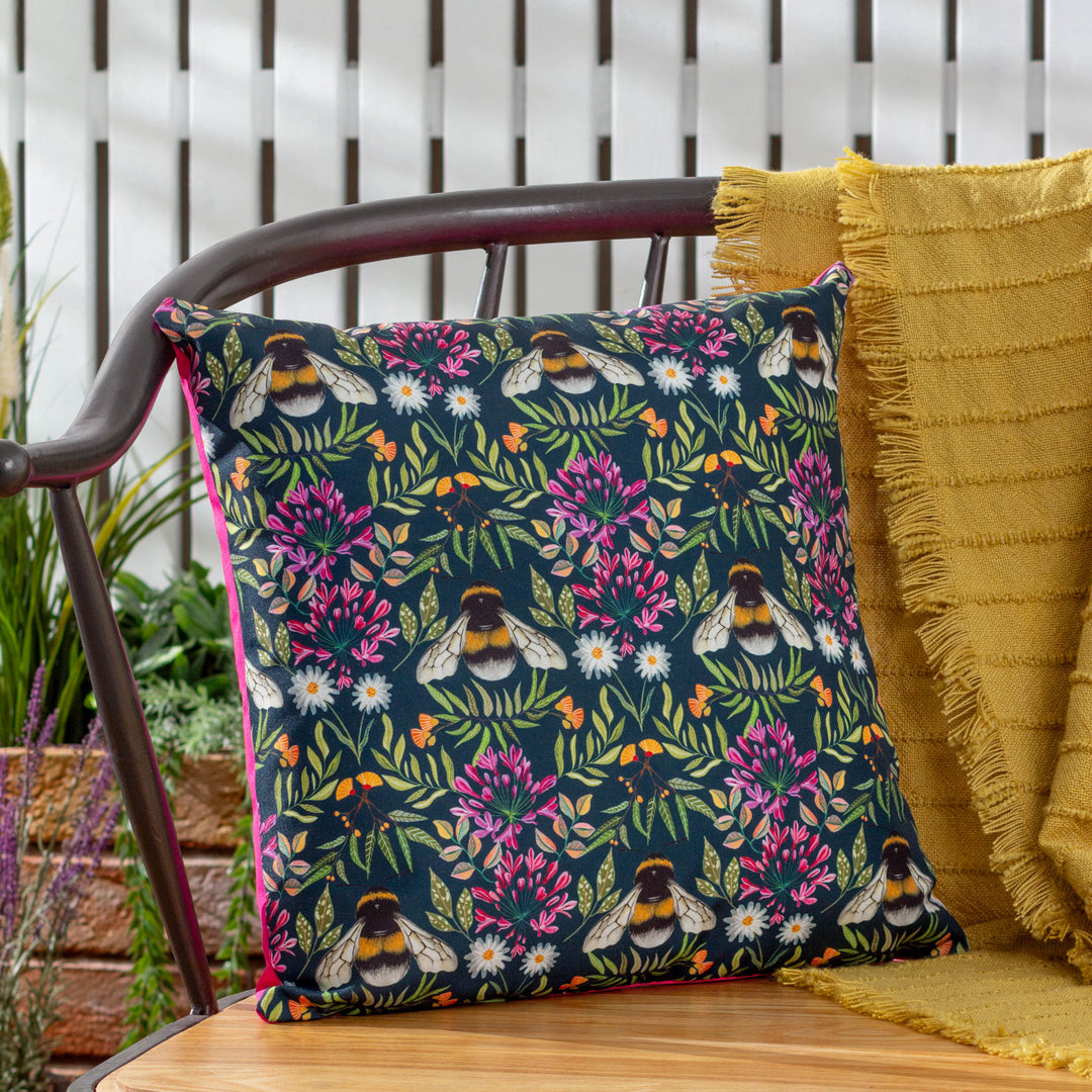 House Of Bloom Zinnia Bee 43x43 Outdoor Cushion Case Navy