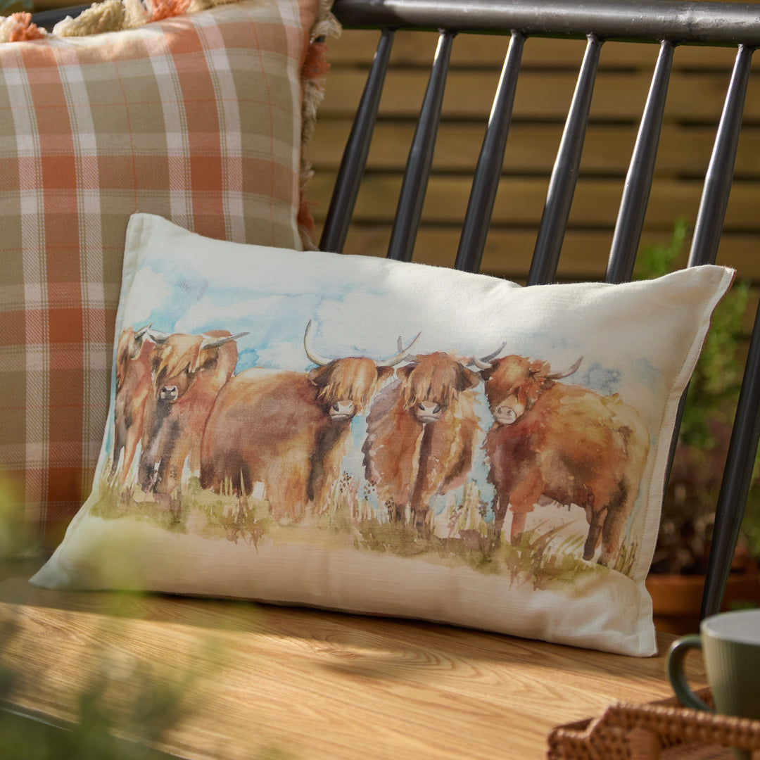 Highland Cattle 30x50 Outdoor Cushion Case Russet