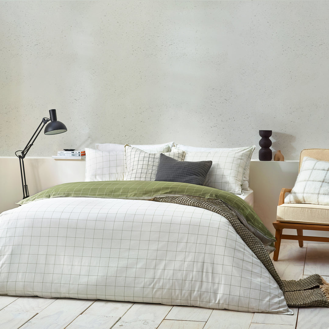 Howarth Check King Size Duvet Set Moss/Natural