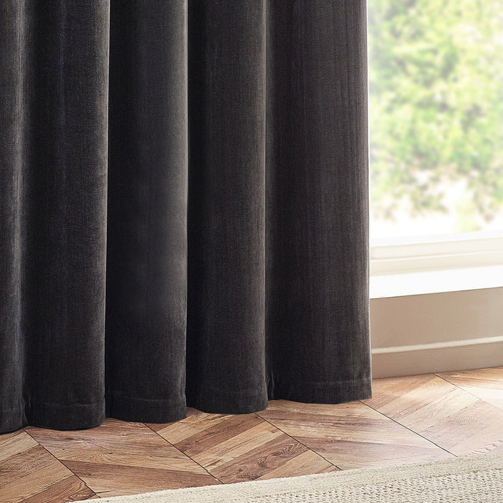 Heavy Chenille Blackout 229x137 Eyelet Curtains Charcoal - image 4